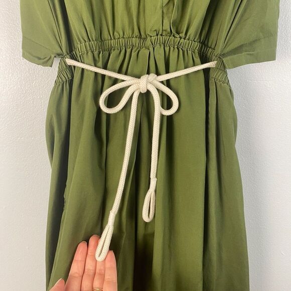 VINCE Cedar Green Rope Belted Cutout Back Utility Midi Dress - Picture 16 of 16